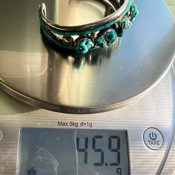 Large Native American Navajo Turquoise Sterling Silver Bangle